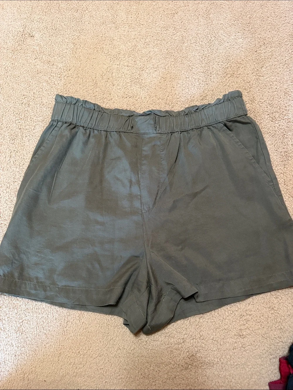 Lucky Brand Olive Green High-Waist Paperbag Shorts